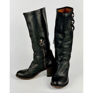 Fiorentini & Baker Black Leather Studded Riding Boots - Size 7 US
